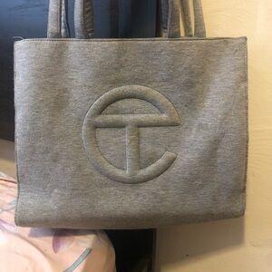Chic Gray Tote with Embossed Logo